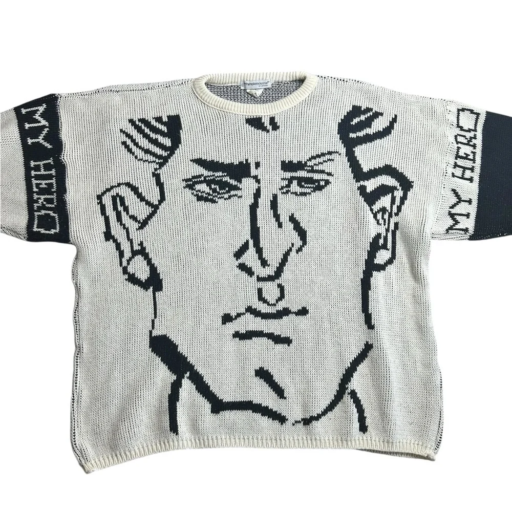 Vintage 80s Pamplemousse of London‎ “My Hero” Graphic Sweater Made in UK Small